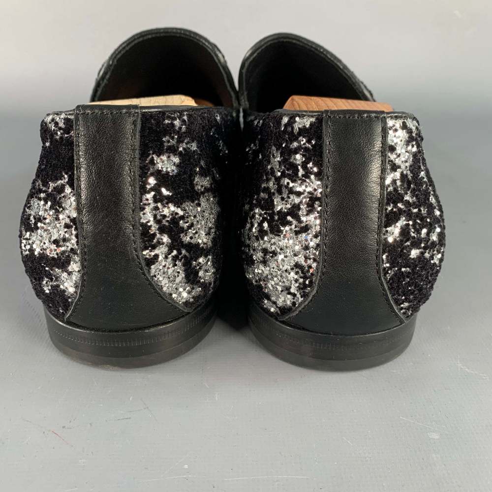 JIMMY CHOO Velvet Glitter Devore Sloan Black Silver Slip On Loafers - Picture 3 of 10